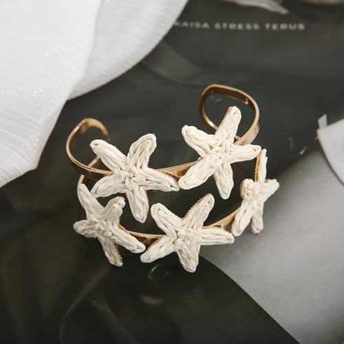 Handmade Raffia Starfish Cuff Bracelet for Women - Colorful Adjustable Wide Open Bangle, Statement Tropical Beach Jewelry4