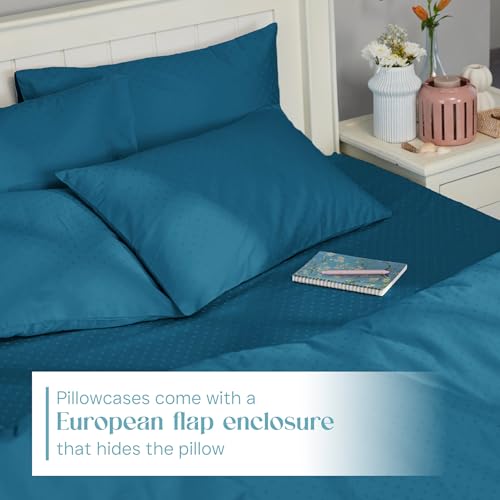 Image of Blue Dahlia 100% Cotton, Standard Size Pillow Covers (18 inch x 28 inch), Set of 2 Pillow Covers, Silky Smooth Feel, 500TC Dotted Premium Pillow Covers, Colour: Azure Blue Navy