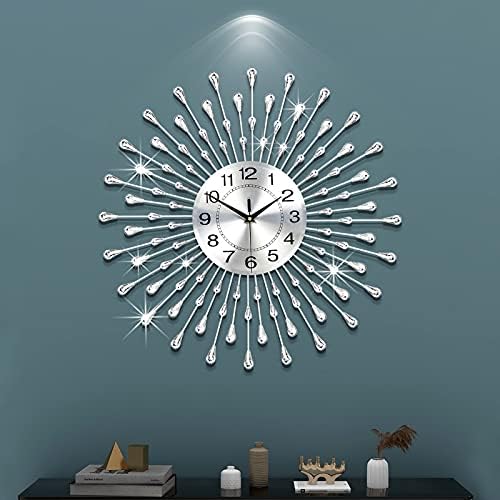 FLEBLE Modern Large Wall Clocks for Living Room Decor Big Silent Wall Clocks Battery Operated Quartz for Bedroom Office Kitchen House Metal 24 Inches Silver Round Clock Wall Decorative for Home Indoor