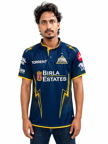 GT IPL Cricket Jersey 2026 Pro Style Performance T-Shirt for Men Moisture-Wicking Breathable Athletic Fit Sports Tee Large Navy Blue