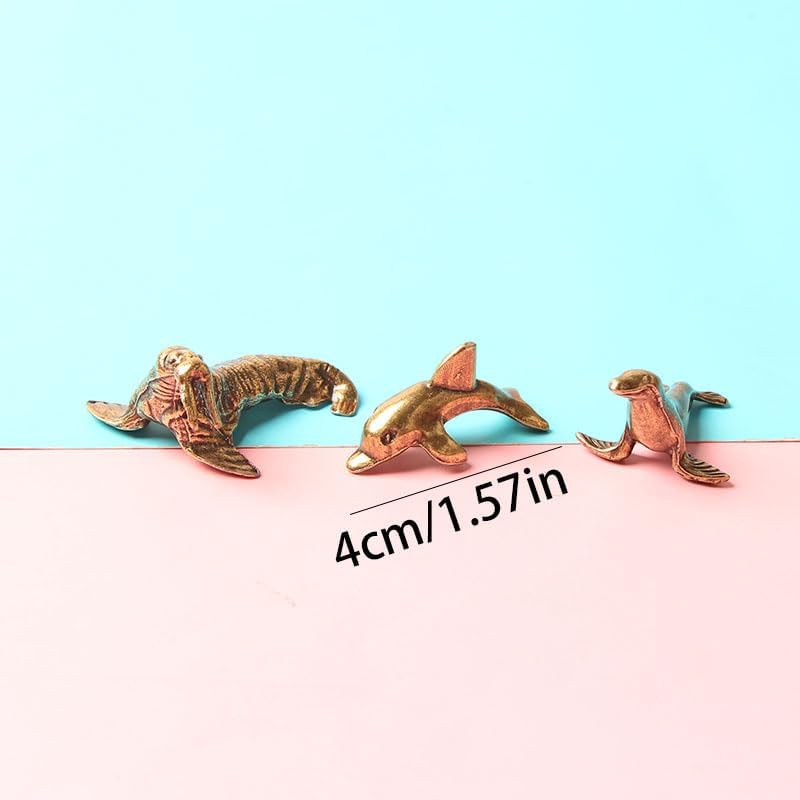 Acxico 3pc Vintage Solid Brass Walrus Sculpture, Handcrafted Collectible, Versatile Room Decor for Anime Enthusiasts, Suitable for All Seasons & Earth Day Celebrations image 4