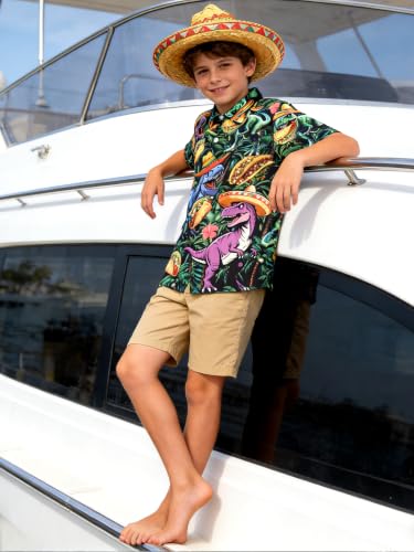 Image of uideazone Boys Novelty Print Short Sleeve Button Down Hawaiian Shirt 5-14Y