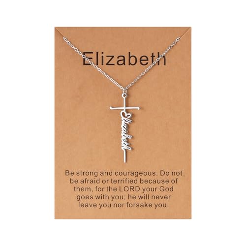 Lcherry Elizabeth Cross Name Necklace Personalized Custom Name Cross Necklace for Women Customized Jewelry Gift for Women
