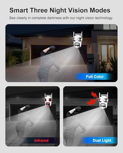 INSEETECH Three-Lens Security Camera Outdoor, 360° Pan/Tilt, 2.4GHz WiFi, AI Motion Detection & Auto Tracking, Wireless/Wired Plug-in, 24/7 Recording, Color Night Vision, 2-Way Audio, IP66 Waterproof