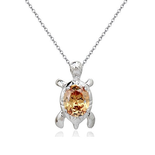 Crystalline Azuria Femme Collier avec Pendentif Tortue 18ct Plaqué Or Blanc avec Cristaux Oranges en Zircone Cover