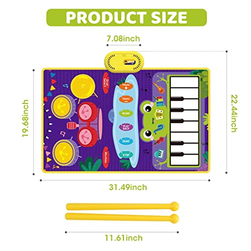 Image of PATPAT Musical Mat for Kids 31.4x19.6 inch 2 in 1 Baby Piano Play Mat & Drum Musical Mat for Kids Musical Toys with 2 Drum Sticks Early Educational Toys Gifts for 1 /2 /3 /4 /5 /6 Year Old Boys Girls