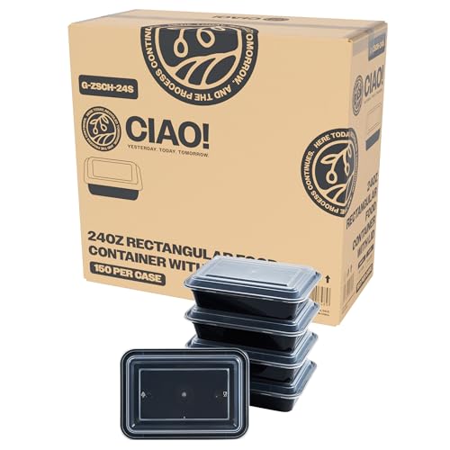 CIAO! Heavy Weight 24oz Injection Molded Microwavable Black Rectangular Food Container With Lid (150/case)