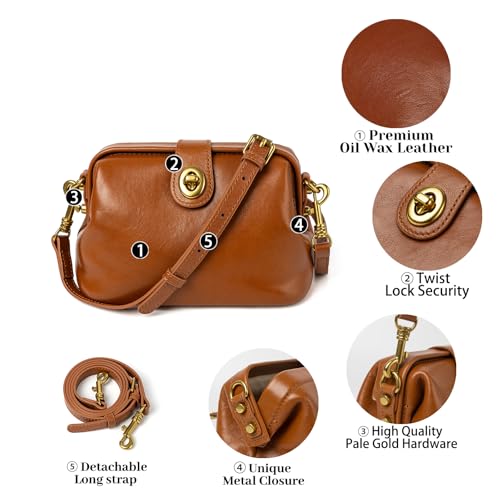 DAILANDO Vintage Crossbody Bags for Women, Small Genuine Leather Doctor Shoulder Bag with Detachable Strap3