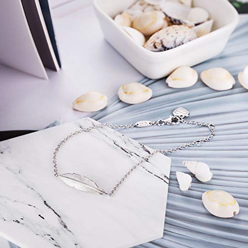 AmorAime 925 Sterling Silver Bracelet for Women Lucky Simple Feather Bracelets Love for Festival, Vacation or Holiday4