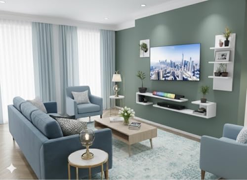 Image of C Style Tv Cabinet Floating Shelves for Wall Set,Wall Mounted Shelf for Living Room, Bedroom, Outdoor,Gallery,Stairs (Tv Cabinet)