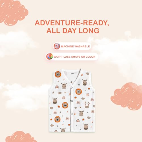 Image of Kidbea Newborn Baby Jhabla Muslin Cotton Clothes for Boys & Girls | Soft Breathable, Cute Printed Sleeveless Baby Wear with Button Closure