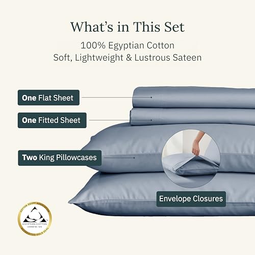 California Design Den Certified Luxury 100% Pure Egyptian Cotton Sheets Set - Soft and Durable Sateen, Deep Pocket Cal King Sheet Set - Blue Hydrangea