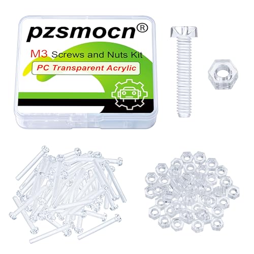 Pzsmocn 100 Piezas / 50 Juegos M3 PC Juego Tuercas y Tornillos Acrílico Diáfano. M3 * 20 mm Tornillo Plástico PC Acrílico Diáfano Cruz Apriete Mano Tornillo Redondo y kit de Tuercas Hexagonales M3.