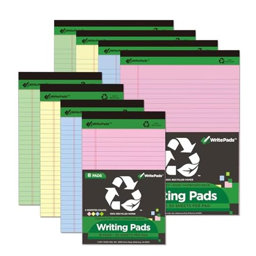 KAISA Colored Legal Pad 15lb Recycled Paper Writing Pad, 4pcs 5"x8" Narrow Ruled and 4pcs 8.5" x 11.75" Wide Ruled, 50 Sheets, Mixed 8pads, KSU-7358