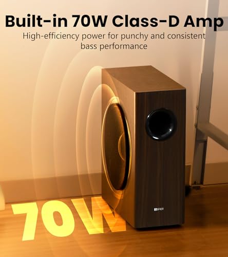 Image of Edifier T5s Powered Active Subwoofer with 70W RMS, 8 inch Long-Throw Woofer, Deep Bass (35Hz) Speaker, Built-in Amp, Low Distortion, Phase Selector & Energy-Efficient for Home & Studio Audio, Black