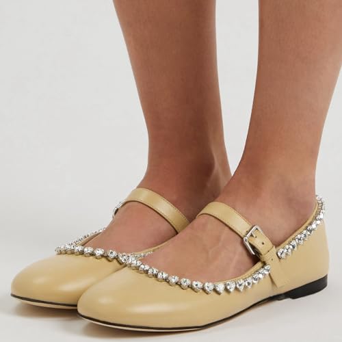 Sparkly Rhinestone Round Toe Adjustable Ankle Strap Ballet Flats for Women,Women's Diamond Mary Jane Flats Stylish Low Heel Crystal Ballerina Shoes Casual Dress Daily Work Office Shoes3