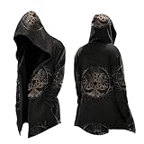 Disfraz de Halloween para hombre estampado- Chaqueta con capucha de gran tamaño manga larga con cremallera medieval vintage Abrigo chic clásico Cosplay de corte suelto Carnaval Casual Renacimiento