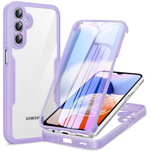 Phone Funda para Samsung Galaxy A14 4G/5G con Protector de Pantalla Transparente, 360 ​​Grados Carcasa Cuerpo Completo Protector TPU Silicona Antigolpes, Funda Antiarañazos para Samsung A14 5G, Morado