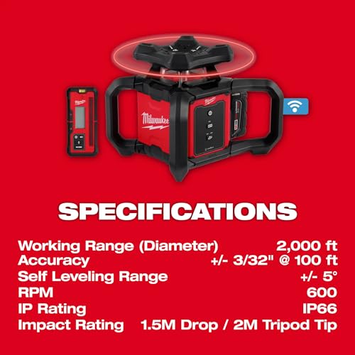 Milwaukee M18 Red Exterior Rotary Laser Level Kit w/Receiver, Tripod, & Grade Rod - Thumbnail 3