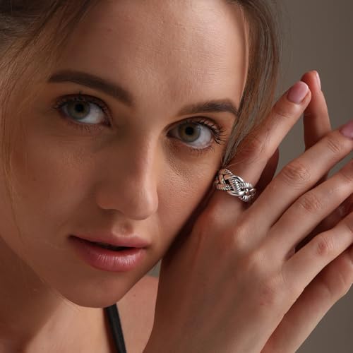 LeCalla 925 Sterling Silver Knot Rings for Women | Interwoven Twisted Roped Ring | Women's Braided Rope Wedding Band (Sizes 6-8No.)2