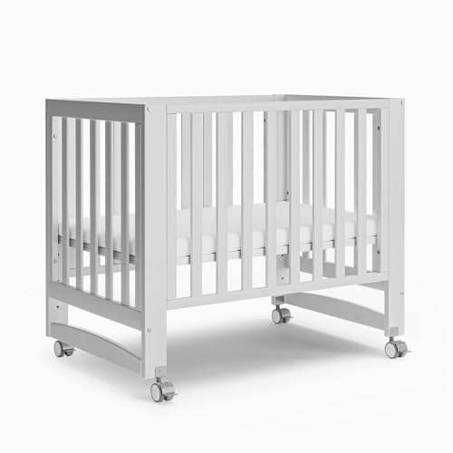 Image of MAMAZING EvoNest Baby Crib, 6 in 1 Convertible Mini Crib with Wheels, 100% New Zealand Solid Wood Growing Bed, 4 Adjustable Mattress Height, White