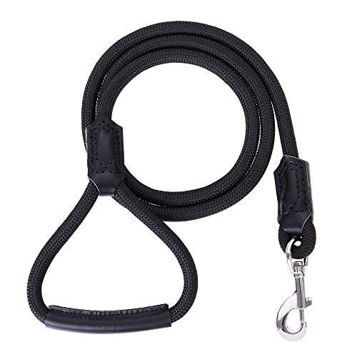 Mile High Life | Correa para Perro de Cuero de Primera Calidad | Correa de Cuerda Fuerte | Mango de Cuero | Cierre Fuerte de Acero Inoxidable (Negro) Cover