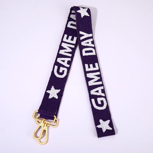 Image of Game Day Purse Straps Replacement Beaded Purse Strap Wide Crossbody Bag Straps Stadium Football Clear Bag Straps Accessories (Purple White)