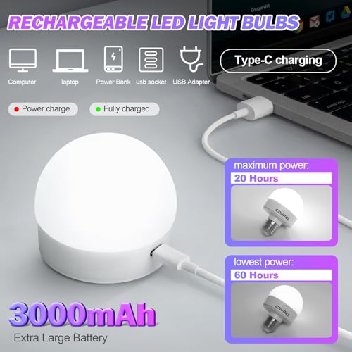Image of RGBCW Rechargeable Battery Operated Light Bulbs, E26 Detachable LED Bulb with Remote Control, 60W Equivalent, 500Lum, 3 Color Temperatures, 15 RGB, Emergency Light Bulbs for Home, Outdoor, 2 Pack