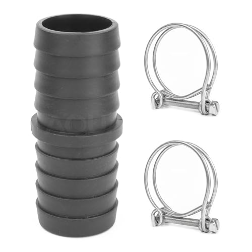 Image of Pisces Inline Pond or Garden Barbed Hose Joiner 50mm- 50mm (2-2inch) with 2x Double Wire Hose Clips- Tubing Adapter for Hosepipe