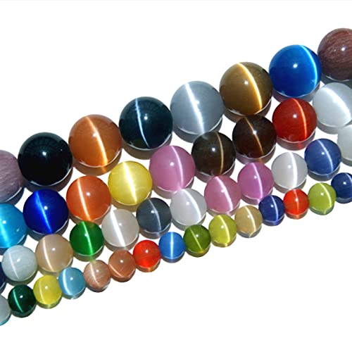 FAMLEAF 32Pcs 12mm Multicolor Cat Eye Beads, Round Glass Cat Eye Spacer Bead for Bracelet Jewelry Making Craft, Round Gemstone Loose Beads