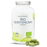 AMLAWELL Bio Gerstengras Kapseln – 180 naturreine Gerstengraskapseln (500 mg Gerstengraspulver pro Kapsel), vegan, ohne Zusatzstoffe