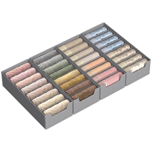 SONGMICS Schubladen-Organizer aus Vliesstoff Faltbare Aufbewahrungsboxen für Unterwäsche und Socken 40 x 16 x 10 cm 4er Set taubengrau Schrank-Organizer Tina Kollektion RUS014G01