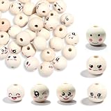 120 cuentas de madera con caras, bolas de madera de 20 mm con caras (6 modelos), cabezas de madera para Worry Worms y Lucky Worms, cuentas de madera natural para creación de joyas, artesanía y macramé