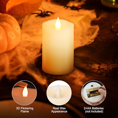 Image of 1PCS, 3 x 5 inches Flameless Candle with Remote Control, 3D Flickering Wick, Real Wax, Battery Candles,with Timer,Battery Powered Candles,for Holiday Home Decor,Ivory