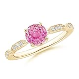 Handgefertigt in den USA. Angara.com - Gold 14 Karat (585) 14 Karat (585) Gelbgold Rundschliff  Leicht getöntes Weiß/Top Crystal (I) Diamant Pinkfarbener Saphir