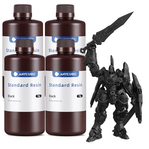 Image of ANYCUBIC 3D Printer Resin Bundle, 405nm SLA UV-Curing Resin with High Precision and Quick Curing & Excellent Fluidity for LCD 3D Printing (4Packs*1kg Black, 4kg in Total)