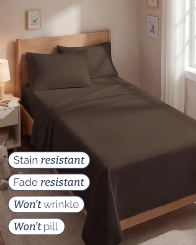 Image of Twin 4 Piece Bed Sheet Set - Comfy, Breathable & Cooling Sheets - Brown | Ultra Soft Hotel Luxury Bedding Set with 8-16 Inch Deep Pockets, 1 Flat & 1 Fitted Sheet & 2 Pillowcases, Wrinkle & Fade Free