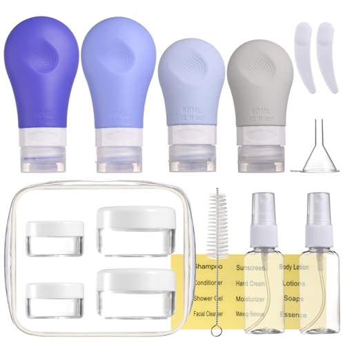 Gemice 16 Pack Silicone Travel Bottles Set for Toiletries, TSA Approved Travel Size Containers Leak Proof Silicone Squeezable Travel Accessories 2oz 3oz for Shampoo Conditioner Lotion Body Wash