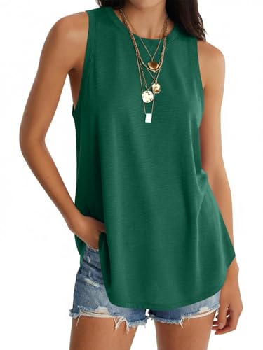 Image of UNCLECAT Womens Oversized Long Tank Tops Summer Sleeveless Tunic Tops | Loose Fit Flowy Tunic,Casual Basic Tank Tops,Workout Tank Tops,Yoga Gym Tees,High Neck,Solid Color