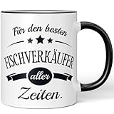 JUNIWORDS Tasse, Für den besten Fischverkäufer aller Zeiten, Schwarz (6081284)