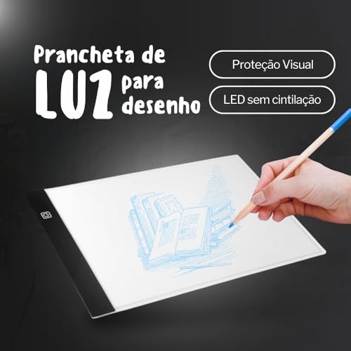 Prancheta Desenho com Luz LED A4 USB 3 Níveis de Iluminação Transposição Desenho Infantil Profission
