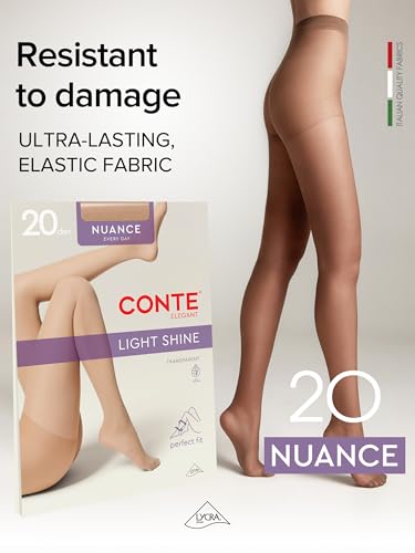 Image of Conte Control Top Tension Sheer Pantyhose Tights with Silky Matte Effect Nuance 20 Den