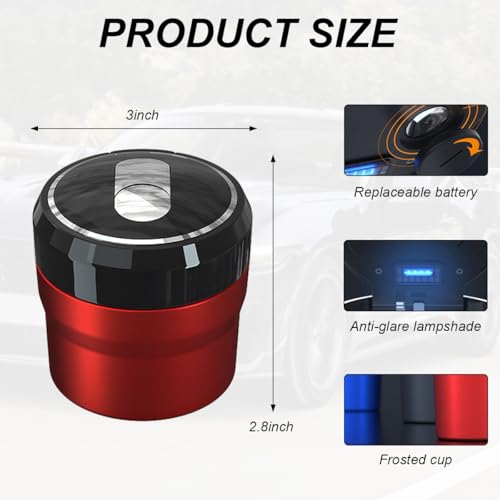 Image of DXNQ Car Ashtray with Lid, Easy Clean Up Detachable Smokeless Ashtray with LED Blue Light, Portable Mini Ash Tray Cup Holder for Car Home Office Travel, Interior Auto Accessories (Red, Small)