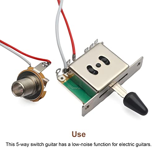 MAXCHEER 3 Pickups Wiring Harness Prewired/Jack 1T1V A500k B500K 18mm Shaft Big Pots, with 6.35 Output&Black Knobs for Electric Guitar(5 Way Switch)