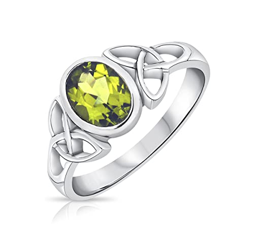 DTPsilver® Anillo de plata fina 925 – Triquetra – Nudo de la Trinidad – Colección Celta – Selección de diferentes piedras naturales semipreciosas, 59, Plata Piedra, Peridoto