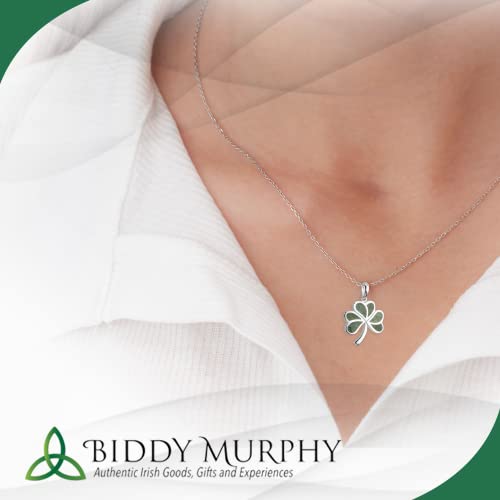 Biddy Murphy, Women's Irish Shamrock, Lucky Three Leaf Clover 925 Sterling Silver Pendant Necklace with Connemara Marble Inlay4