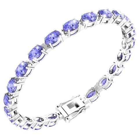 Belinda Jewelz - Gemstone Tennis Bracelet, Gemstone Bracelet with 21 Oval Gems, 925 Sterling Silver Tanzanite Jewelry, Tanzanite Bracelet with Box and Tongue Latch, 7” Cover
