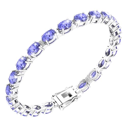 Gemstone Tennis Bracelet With 21 Oval Gems, 925 Sterling Silver Birthstone Bracelet, 7