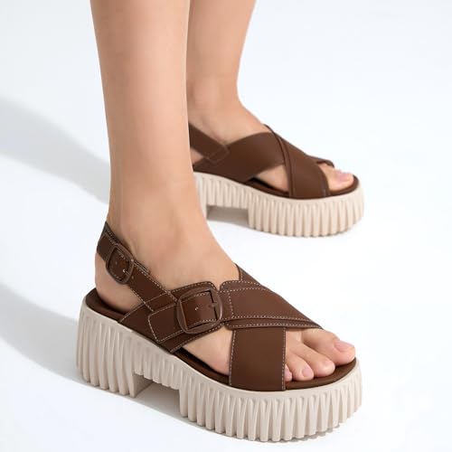 Image of UBFEN Womens Platform Sandals With Arch Support Comfy Walking Wedge Crisscross Band Summer Casual