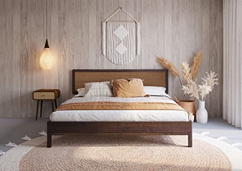 Bme Nipe (Old) 14 Inch Deluxe Bed Frame With Adjustable Headboard - Rustic & Bohemian Unique Style With Acacia Wood - No Box Spring Needed - 12 Strong Wood Slat Support - Easy Assembly - King, Walnut #TOP22